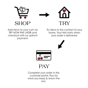 Diagram of a try now pay later shopping process with icons and text on a white background mobile
