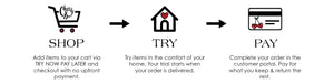 Diagram of a try now pay later shopping process with icons and text on a white background desktop