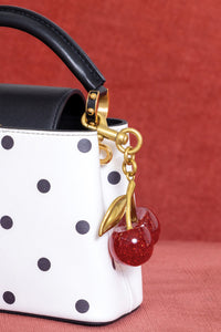 Cherry Bobbins Gold and Red Cherry Charm Statement Bag Charm Side View