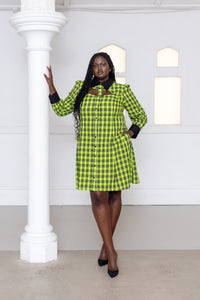 Cherry Bobbins Size Inclusive Green Black Tartan Print Cotton Shirt Dress Plus Size Front