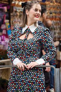 Cherry Bobbins Size Inclusive Multi-Coloured Polka Dot Print Cotton Shirt Dress Details