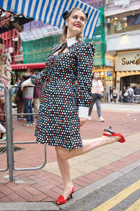 Cherry Bobbins Size Inclusive Multi-Coloured Polka Dot Print Cotton Shirt Dress Front