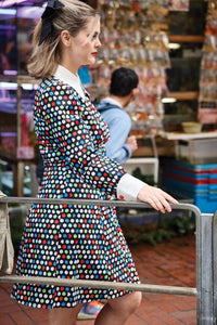 Cherry Bobbins Size Inclusive Multi-Coloured Polka Dot Print Cotton Shirt Dress Side