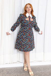 Cherry Bobbins Size Inclusive Multi-Coloured Polka Dot Print Cotton Shirt Dress with Cut Out Front