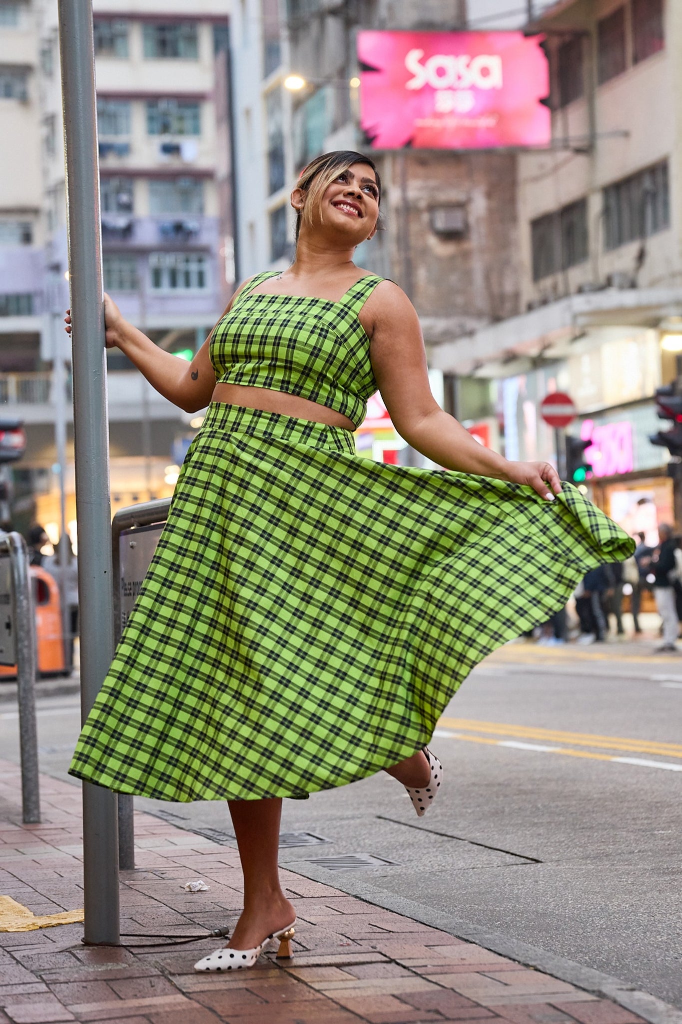 Flared Skirt Green Plaid Skirt 5xl Circle Green Tartan Midi Skirt