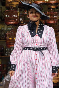 Cherry Bobbins Size Inclusive Sustainable Cotton Black Stars Red Polka Dot Tailored Midi Dress with Sleeves