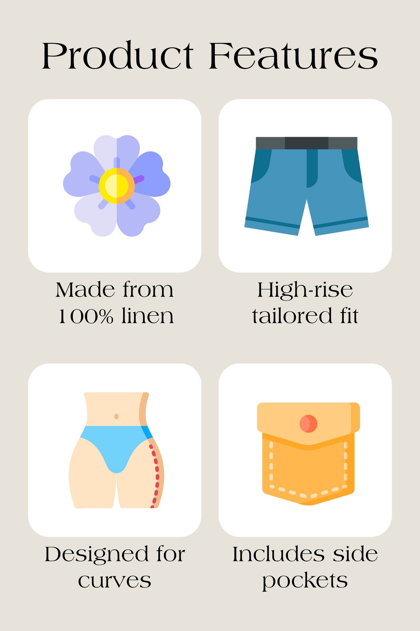 Cherry Bobbins Size inclusive Plus Size Black Natural Linen Shorts Product Features