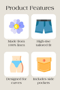 Cherry Bobbins Size inclusive Plus Size Black Natural Linen Shorts Product Features